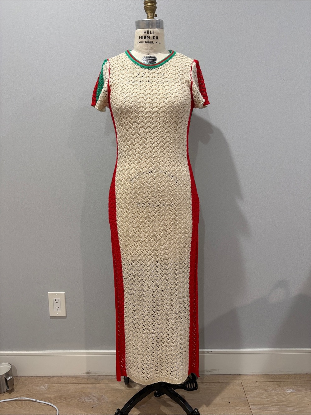 Love Sense Crochet Beach Cover Up Maxi Dress Side Slits Color Block Size L
